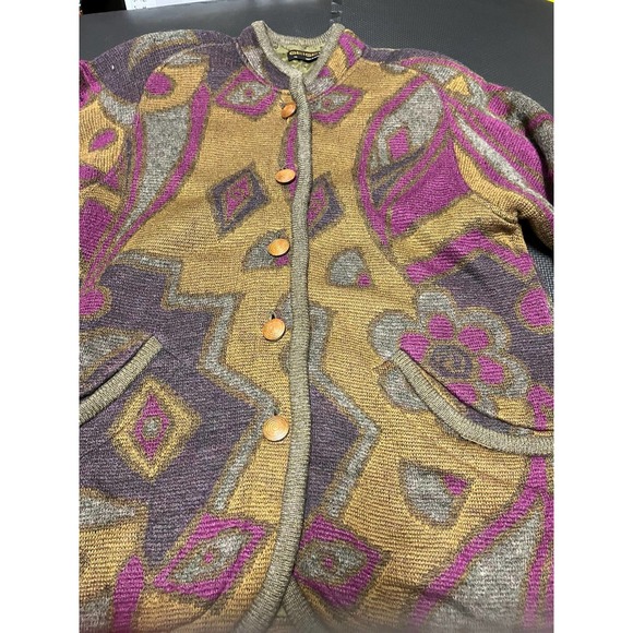 Vintage Geiger Collection Sweater Jacket Coat size 40 Patchwork Floral Wool - Picture 2 of 9
